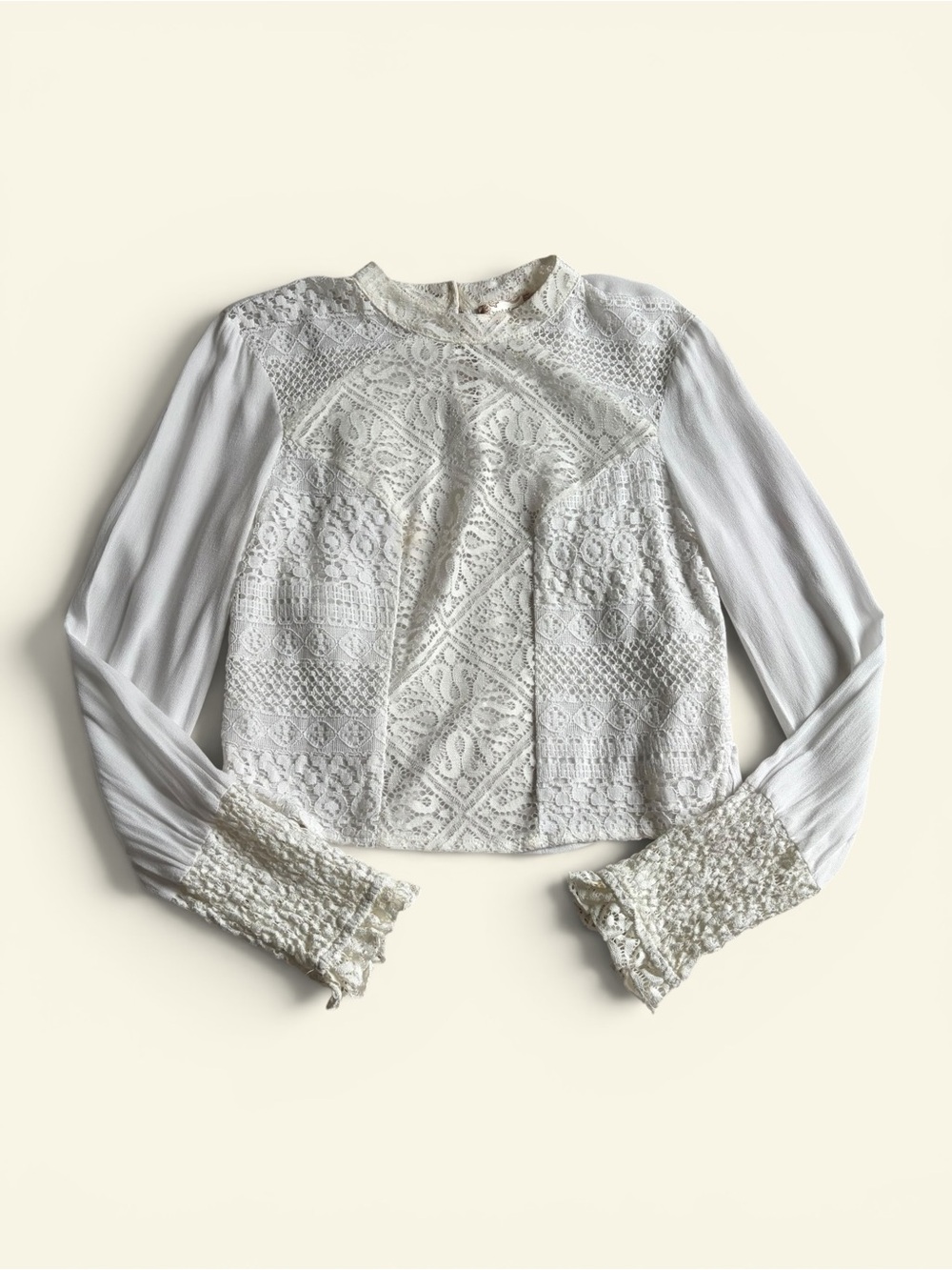 Band of Gypsies White Sheer Lace Front Blouse Vintage Y2K Long Sleeve Top Size S
